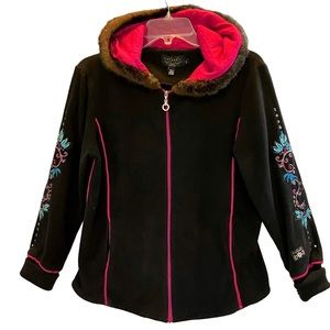 Icelandic Design fleece and faux fur embroidered coat jacket size large